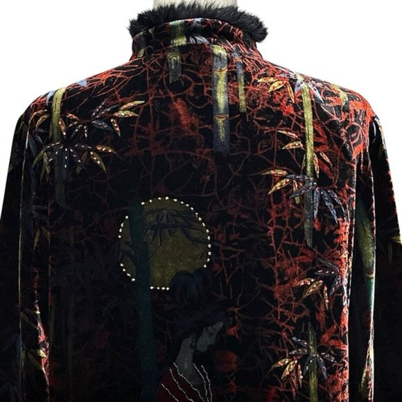 Chico's Vintage 90s Faux Fur Trim Beaded Geisha Silk Velvet Kimono Duster Size M - Picture 12 of 15